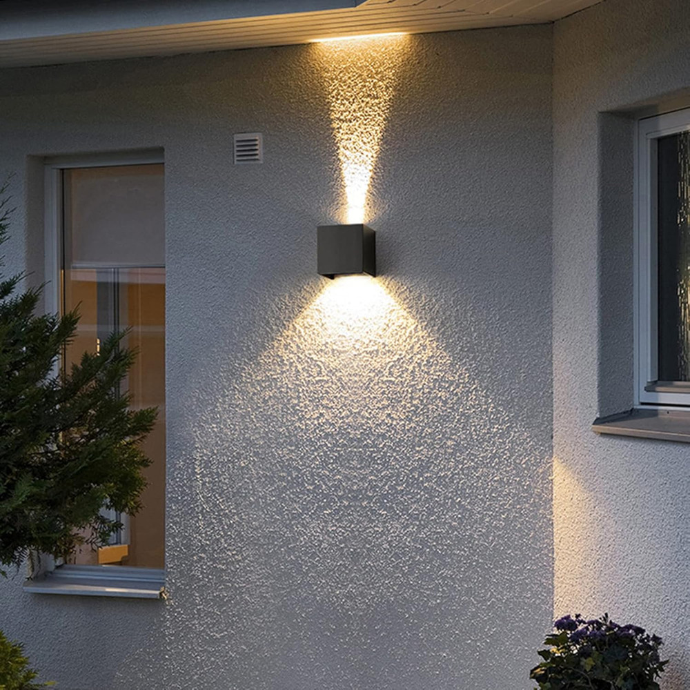 2 Pack LED Outdoor Wall Sconces - Waterproof Modern Black Up/Down Lights