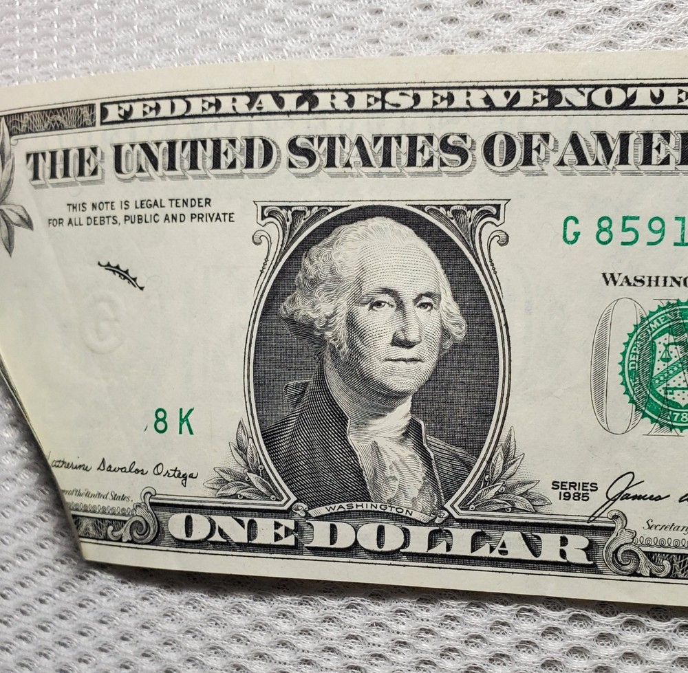 Printed Fold Error 1985 $1 FRN Error Note Nice Crisp Fold Over Error Note AU/UNC