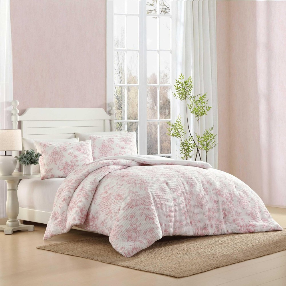Laura Ashley - Comforter Set, Soft Poly Waffle Textured Bedding with Matching...