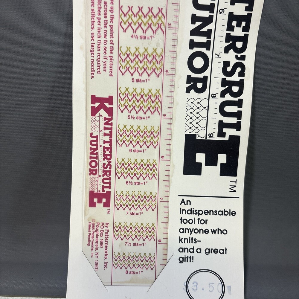 Knitter’s Rule Junior Patternworks Sample Stitch Gague Ruler Tool Knit Guide