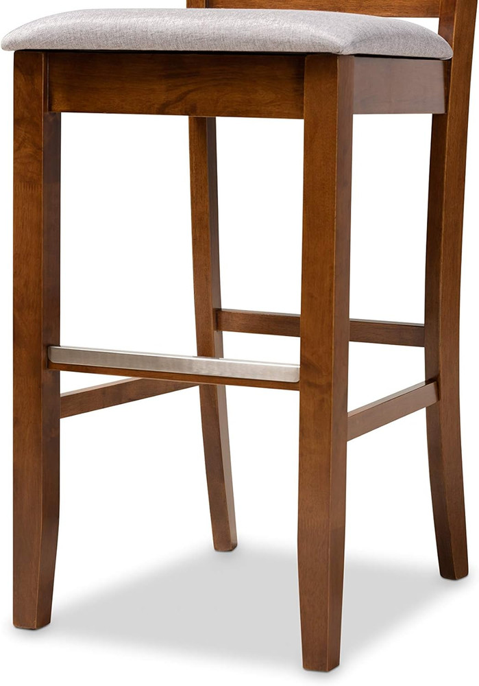 Modern Grey Fabric & Walnut Bar Stool Set - 2-Piece Design
