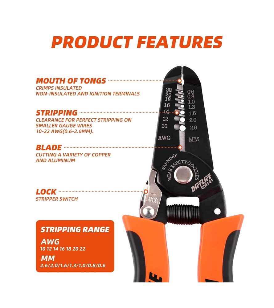 10-22 AWG Wire Stripper Cutter Wire Stripping Tool And Multi-Function Hand To...