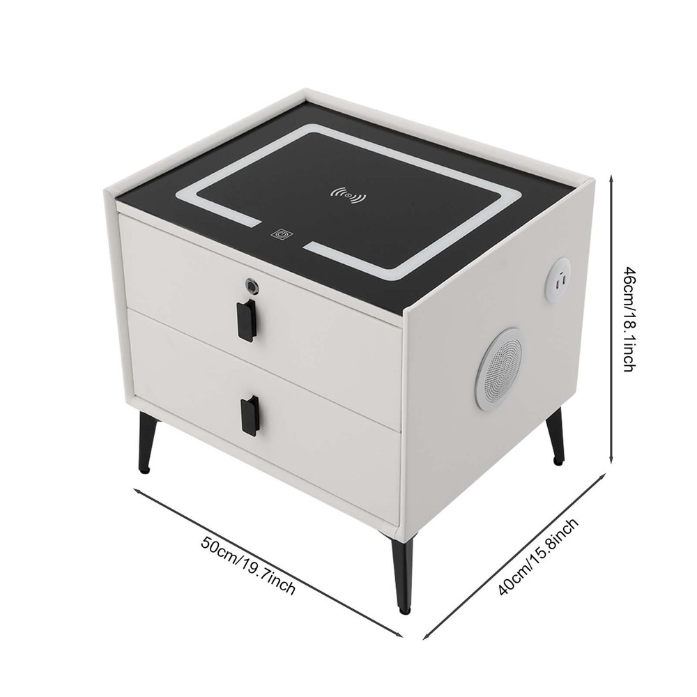Smart Nightstand Bedside Table with Drawers Bluetooth Speaker Wireless Charging
