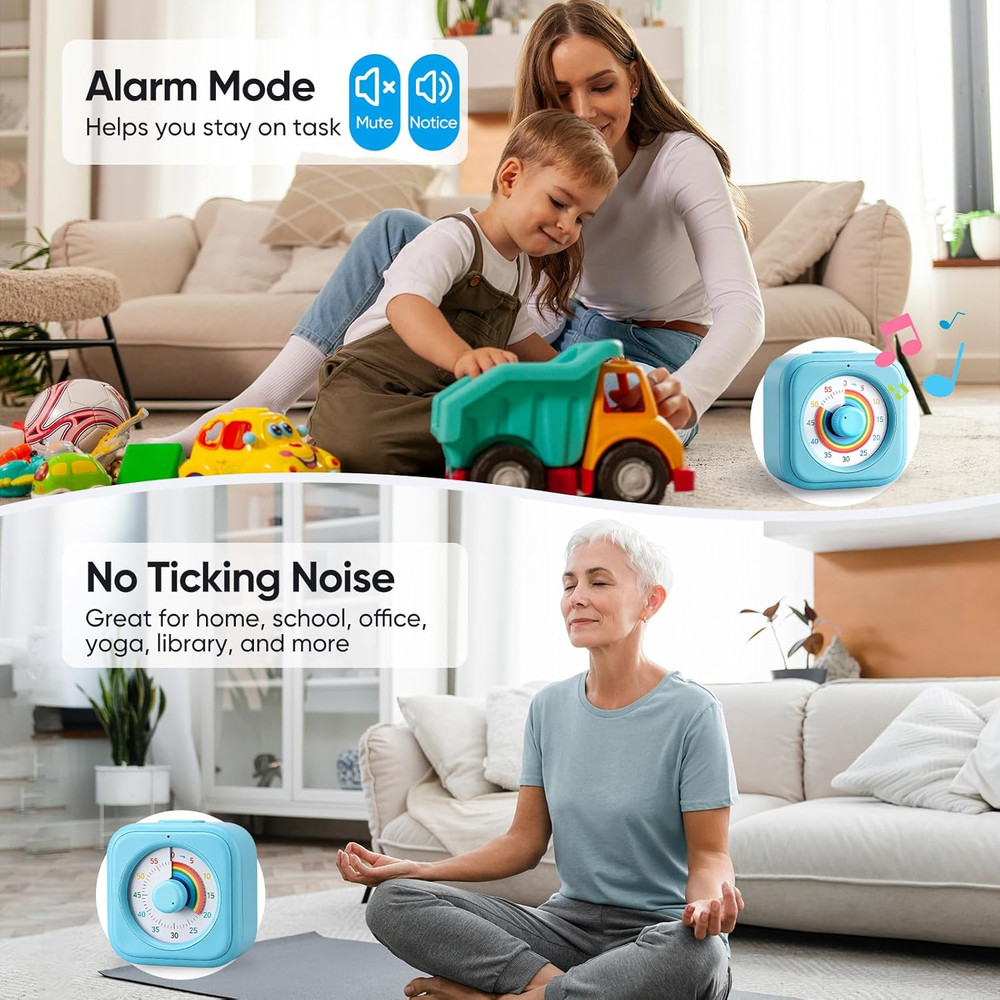 Rainbow Visual Timer for Kids, 60 Minute Silent Countdown Timer, Time Management