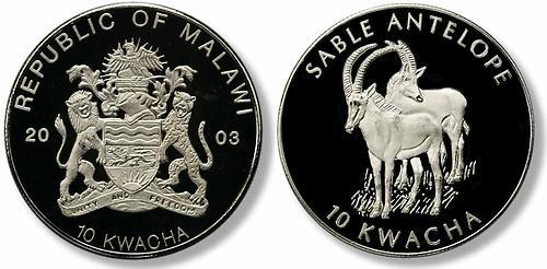 Malawi 2003 Large Proof 10 Kwacha-Sable Antelope
