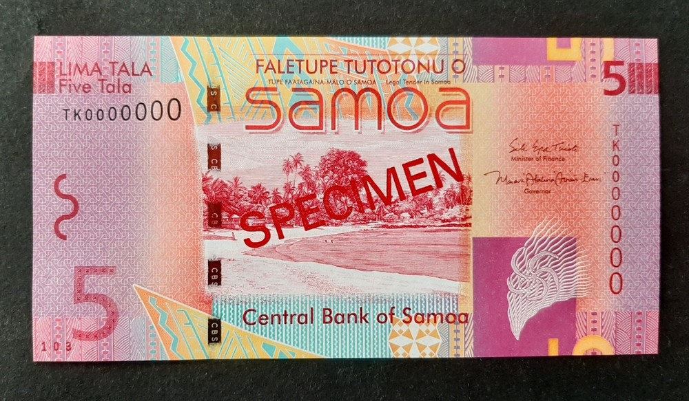 Samoa p-38, UNC, 5 Tala, 2012, SPECIMEN !!