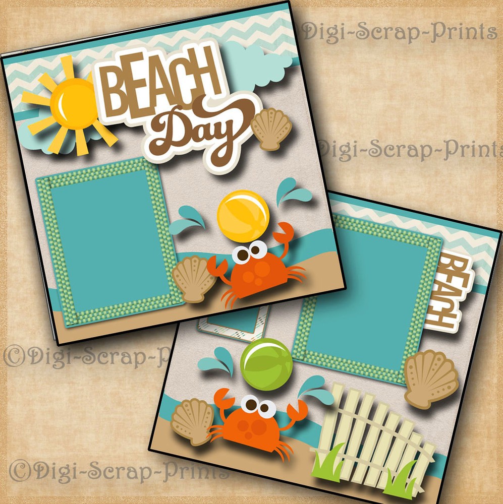 BEACH vacation 2 premade scrapbook pages layout scrapbooking BY DIGISCRAP #A0089