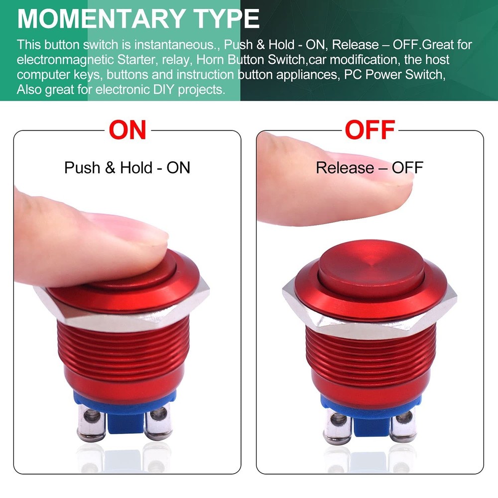 3A Waterproof Red Momentary Push Button Switch for Car Modification – 19mm