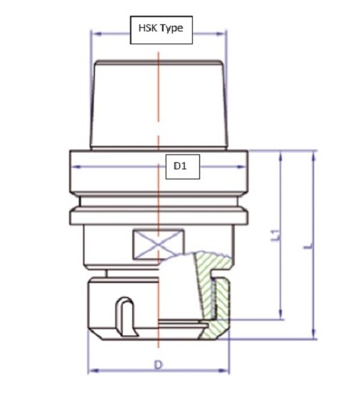 Tool Holder, HSK 63F, ER25, Short Style, P/N H30-E-S