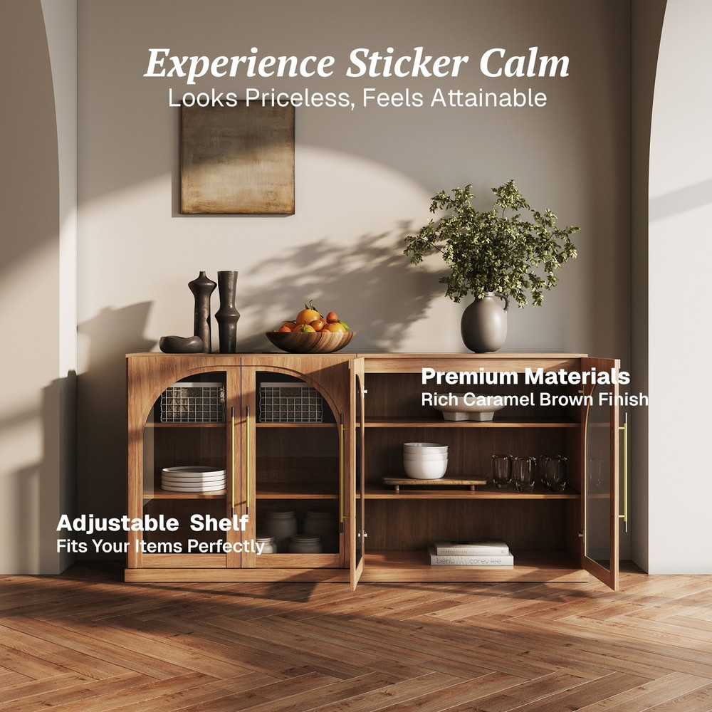Set of 2 Modular Sideboard with Storage, Camel/ Ebony