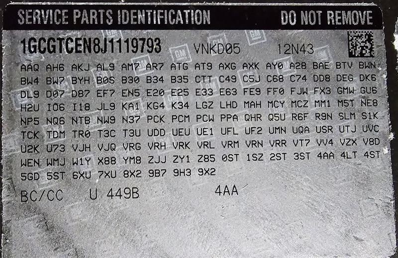 COLORADO 2018 Air Shutter 599102