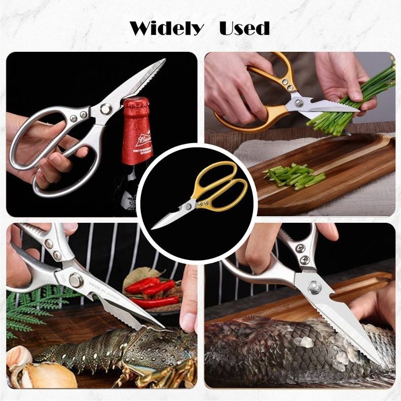 Multi-Function KITCHEN SCISSORS/SHEARS, Heavy Duty, JUMBO Size, GOLD Handle, SK5