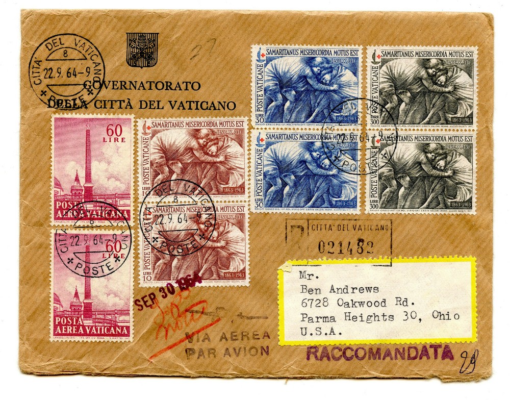 Vatican registered FDC cover sc#392-394 & C41