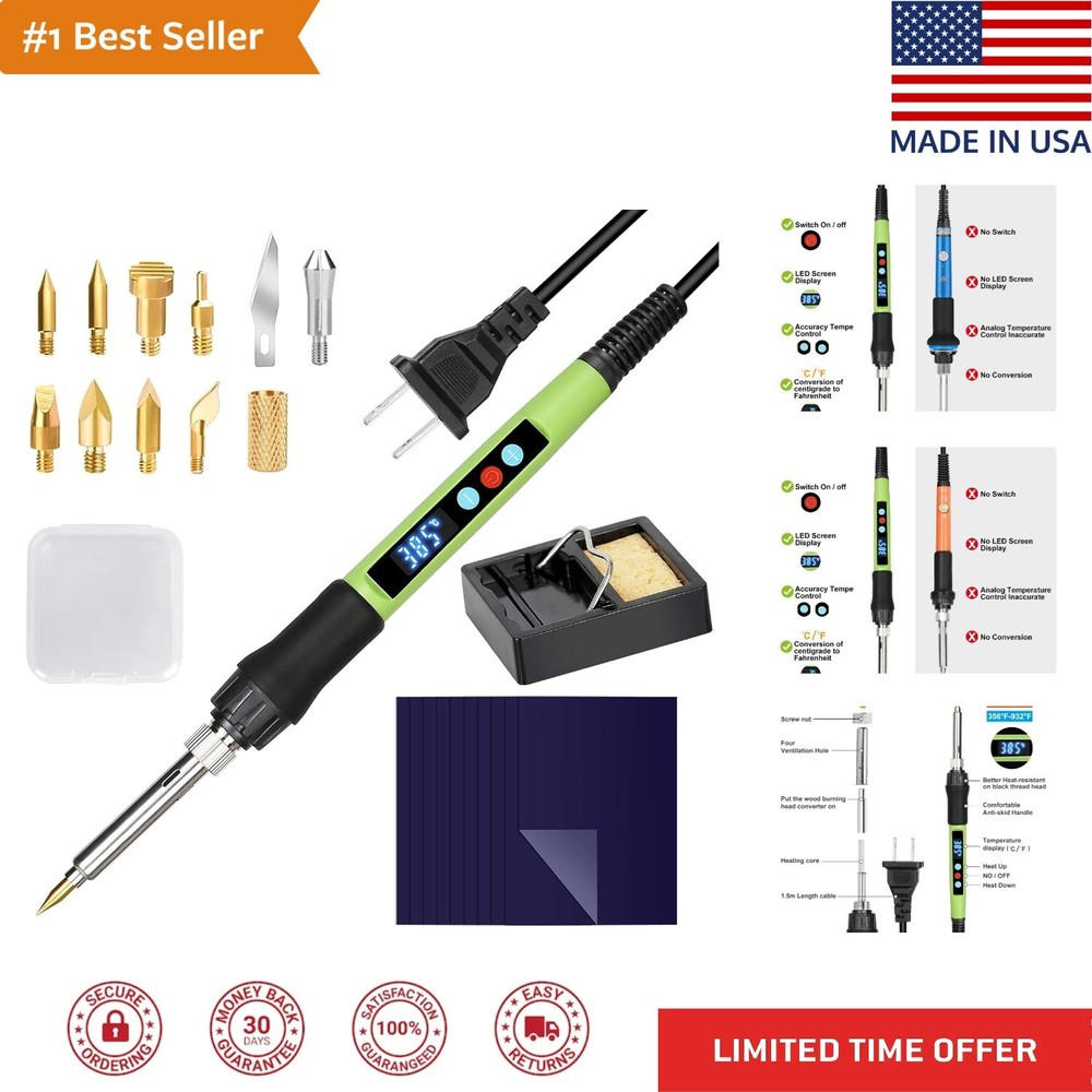 Wood Burning Pen Tool - Adjustable Temp Switch, LED Display, Multifunctional Kit