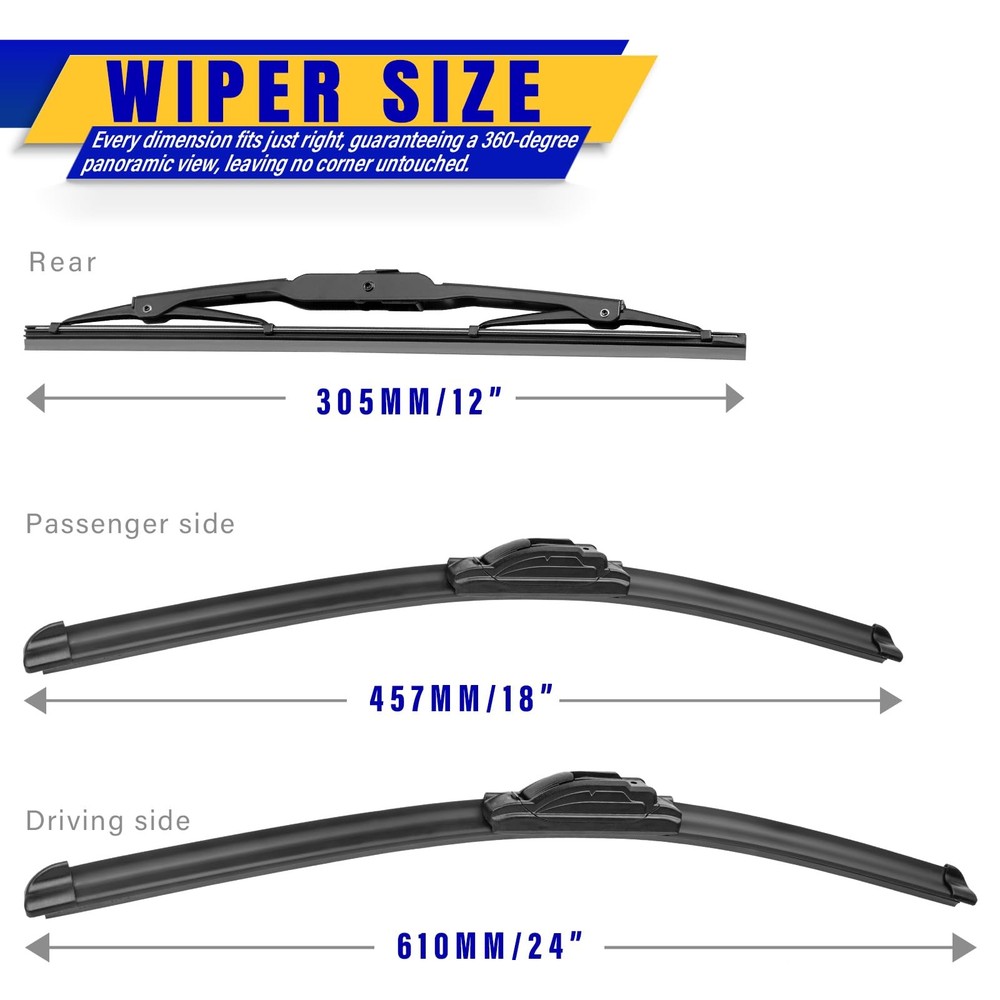 3 wipers Replacement for 2016-2020 Buick Envision, Windshield Wiper 24+18+12