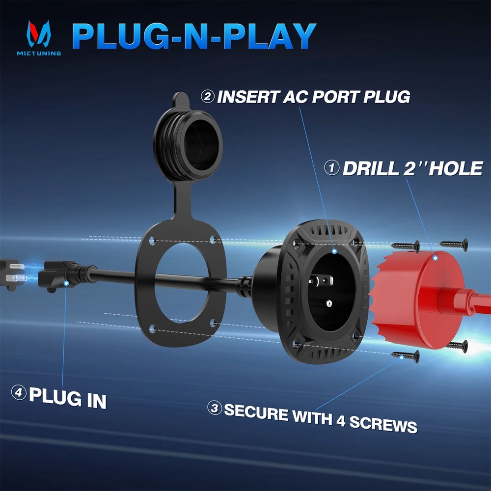 125V 20Amp AC Port Plug, RV Shore Power Inlet Plug T-Blade Adapter with Hole Saw