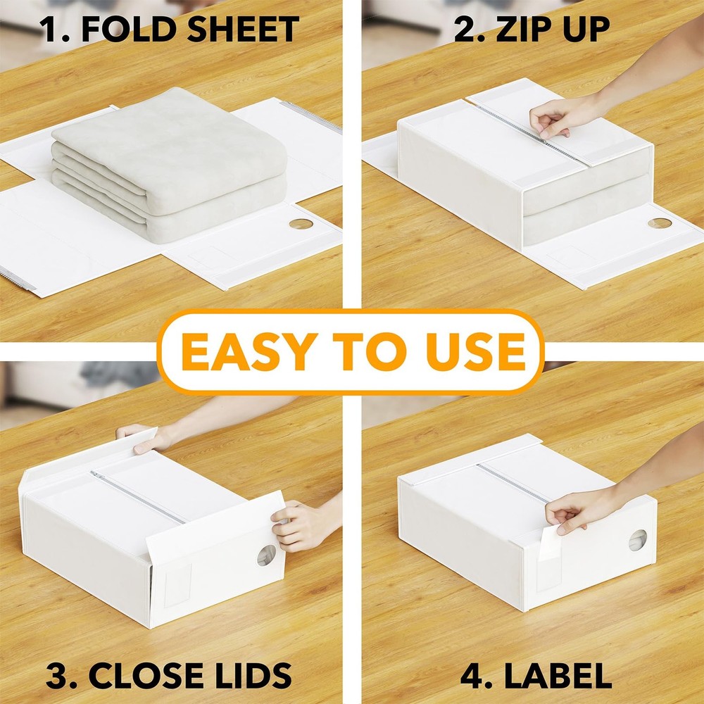 SpaceAid 4 Pack Bed Sheet Organizers and Storage, Foldable 4 Pack, White