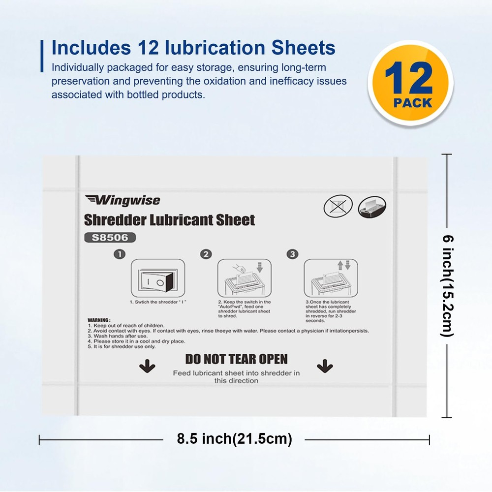 Wingwise 12-Pack Shredder Lubricant Sheets, Sharpens Blades & Reduces Jams,...