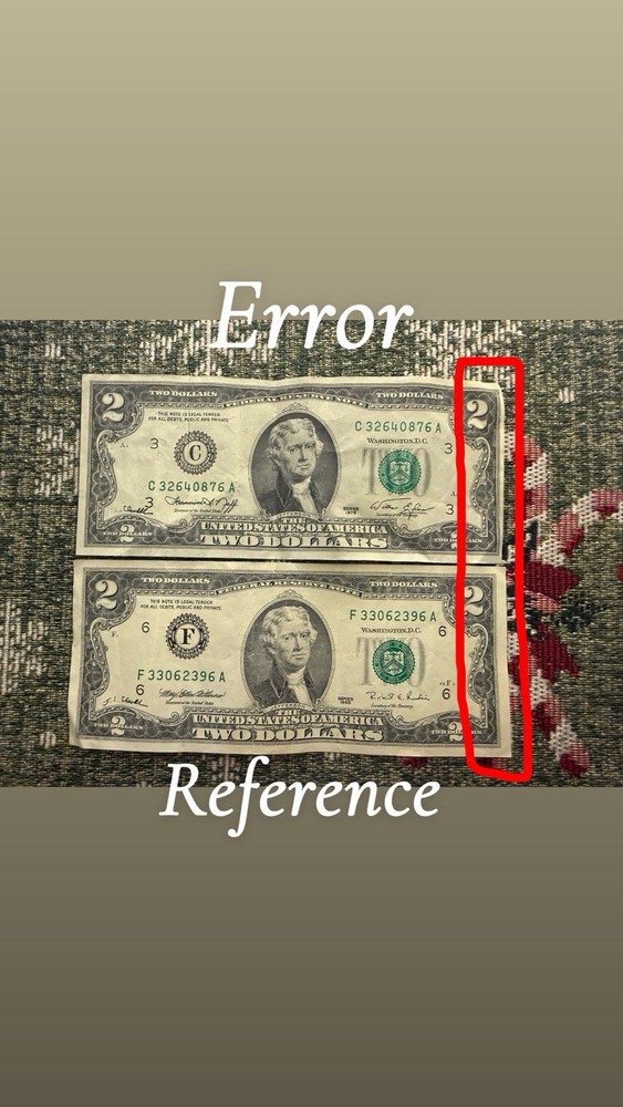 $2 Bill Note Error- Miscut 1976 Series