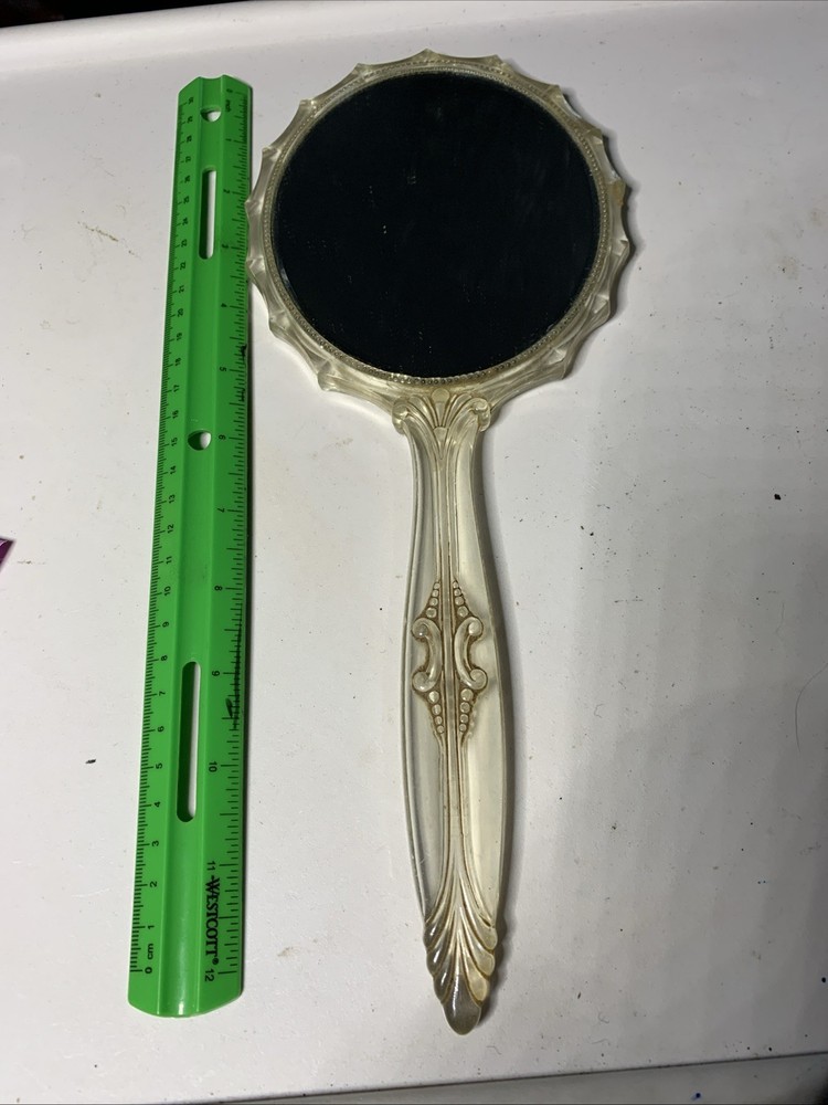 Vintage Mirror Handheld LUCITE Plastic VANITY Large (U)