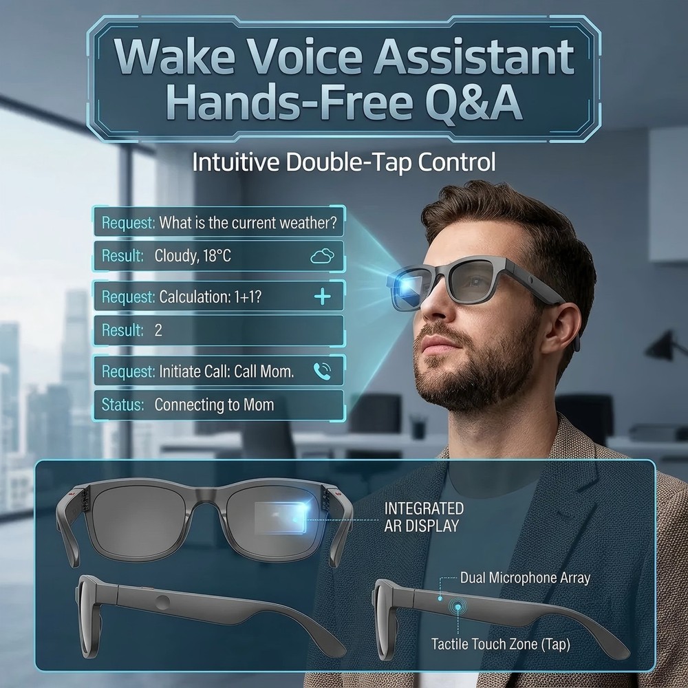 Smart Glasses, 2-in-1 Sunglasses & Blue Light Blocking, Interchangeable Lenses