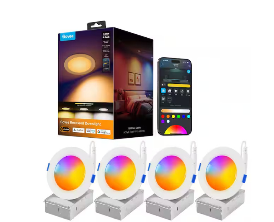 Govee 4-pack 4 in. RGB LED Smart Recessed Downlight B801DA04