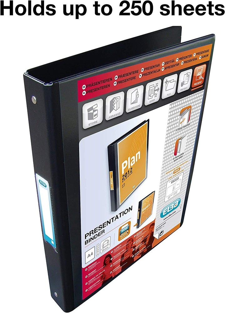Elba Vision A4+ 25mm 4-Ring Binder - Black Single Black A4 Portrait