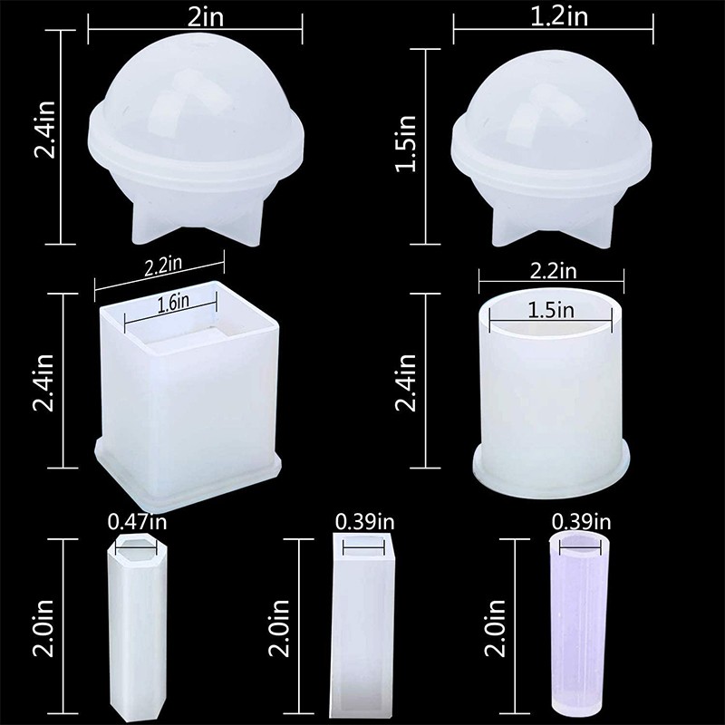 8Pcs Silicone Epoxy Resin Casting Art Molds Include Round, Square, Sphere,9941