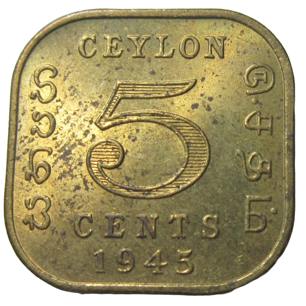 CEYLON. 5 CENTS, 1945. KING GEORGE VI.