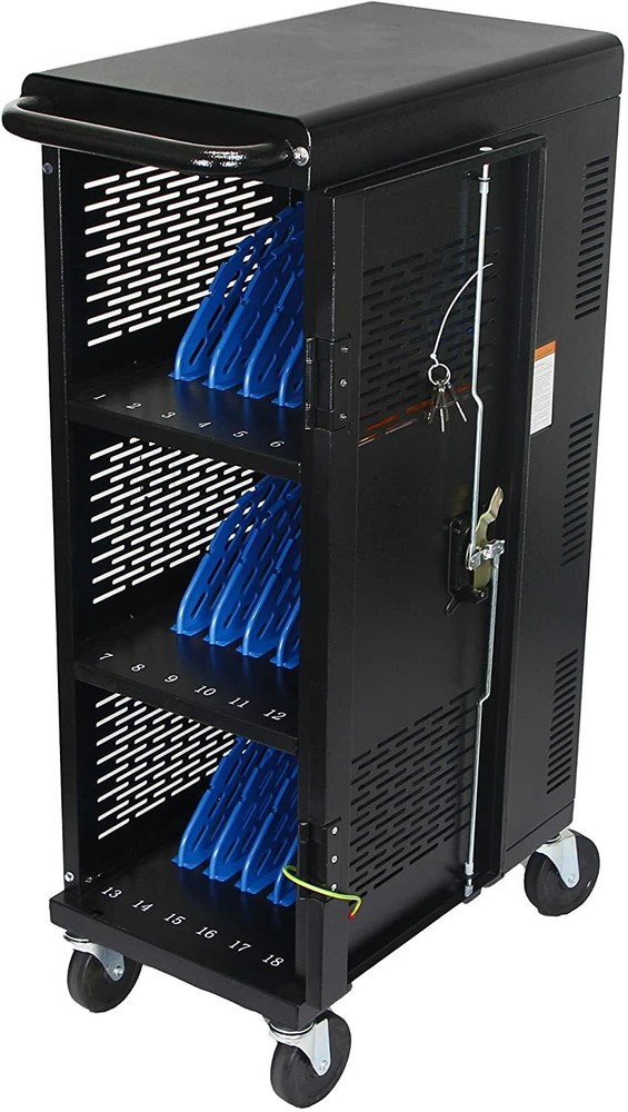 Fully Assembled 18 Device Charging Station Cart Secure Cable Management Black