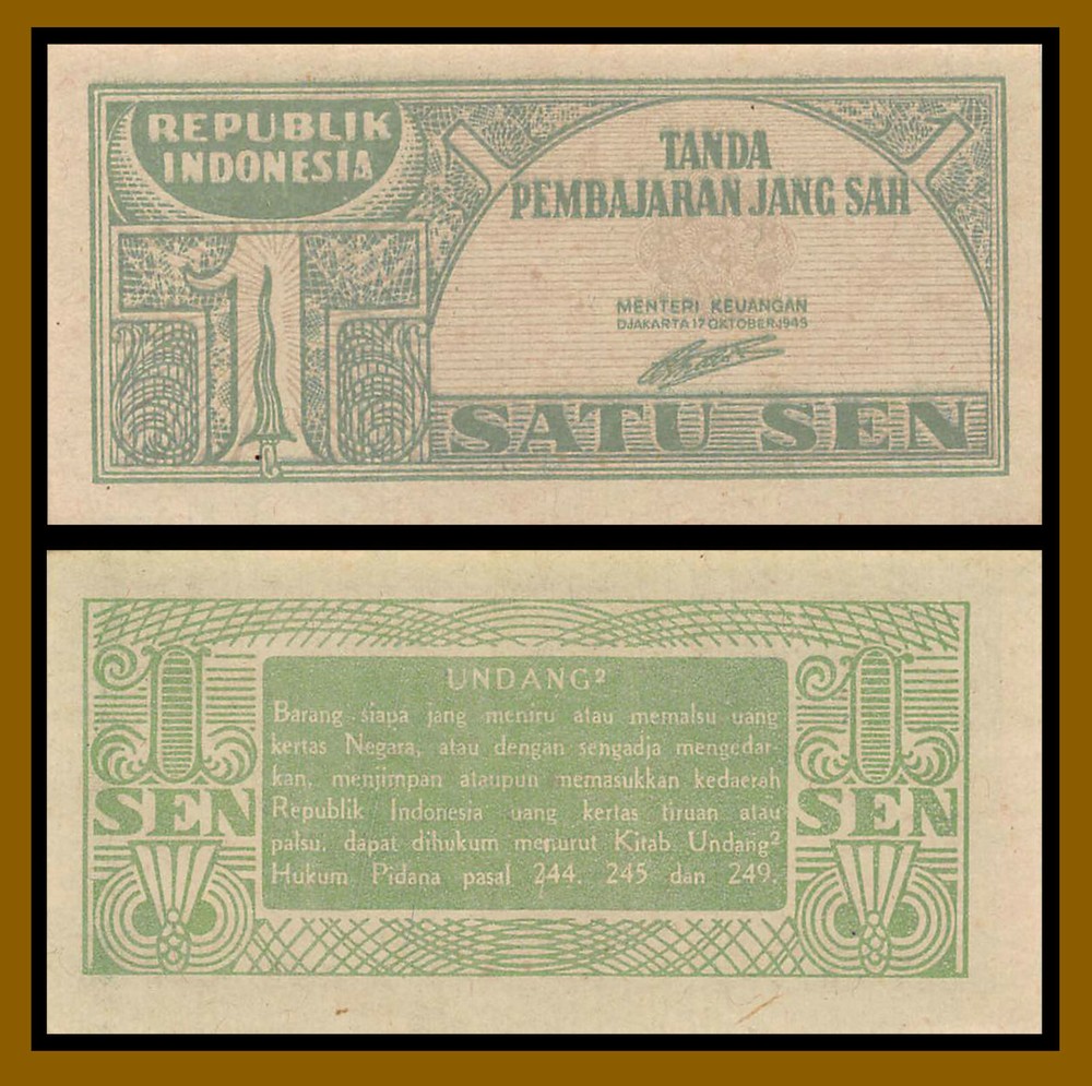 Indonesia 1 Sen, 1945 P-13 Unc