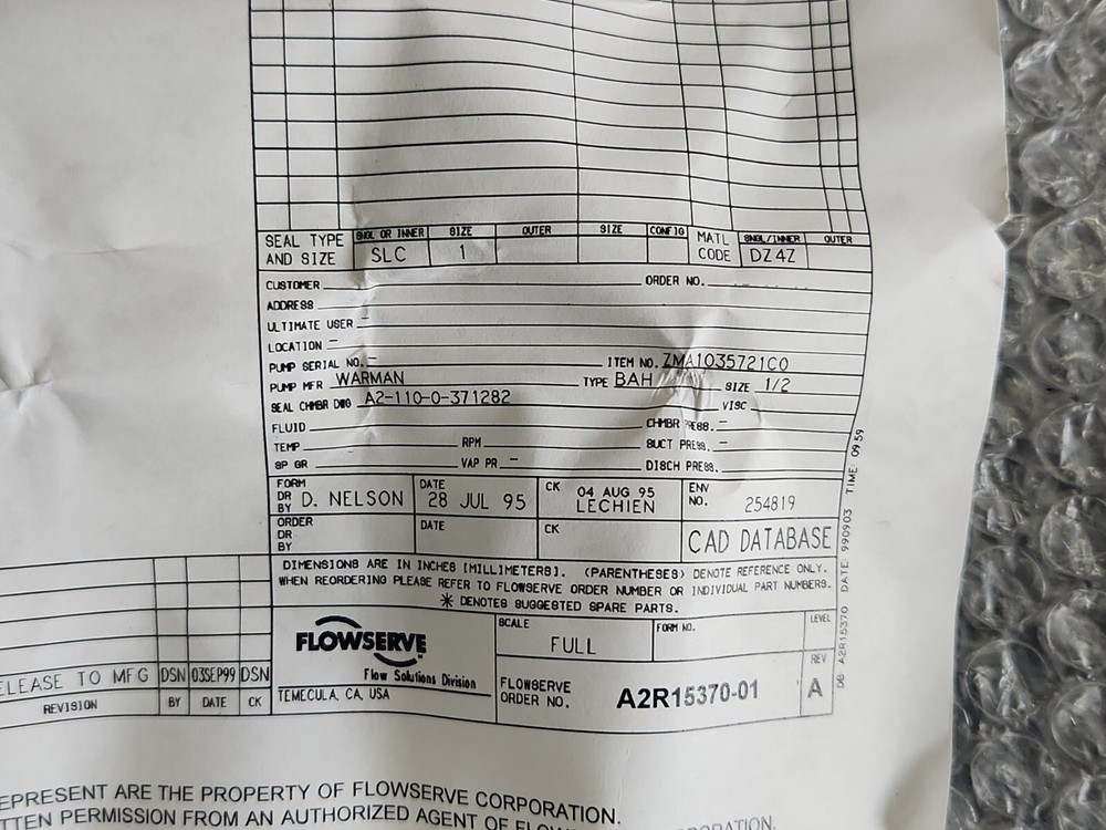 Flowserve Pump Seal Assembly A2R15370-01