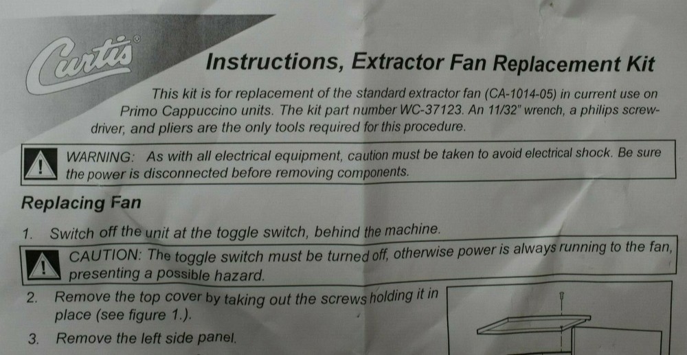 Wilbur Curtis WC-37123 Replacement Extract Fan / Blower New