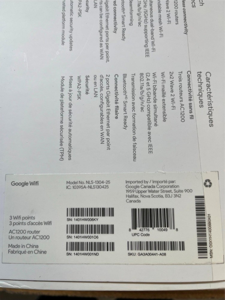 Google WiFi system, 3-Pack -(NLS-1304-25) White-GA3A00441-A08
