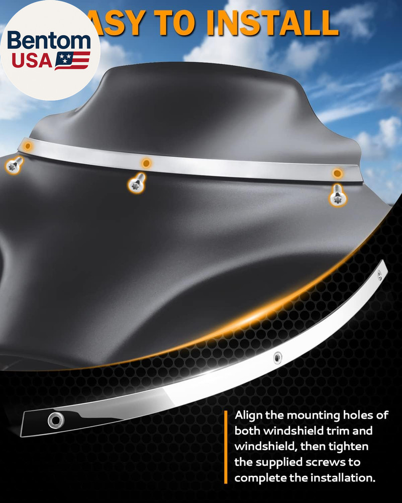 Batwing Windshield Trim, Polished Stainless Windshield Trim Compatible for Harle