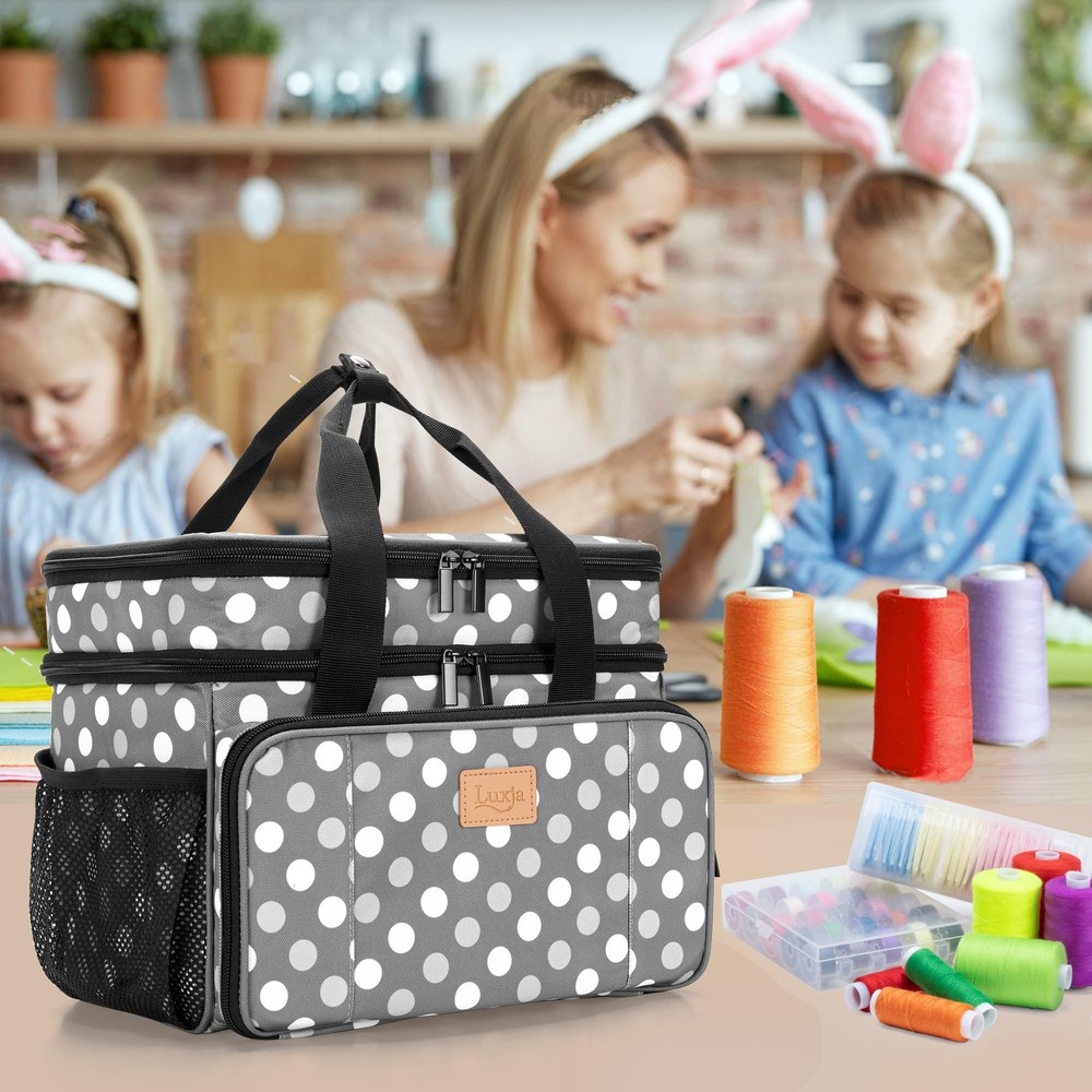 LUXJA Large Sewing Organizer with Many Compartments, 2 Layers Sewing Accessor...