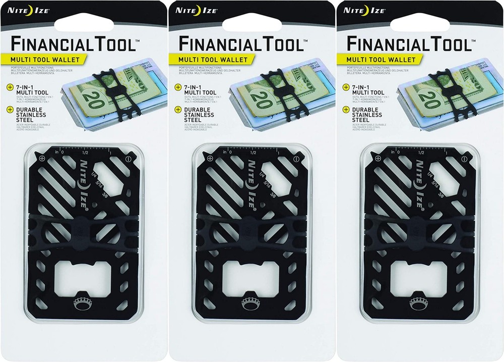 Nite Ize Financial Tool 7-in-1 Multi Tool Wallet - Black (3-Pack)