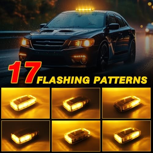 Rechargeable Amber Emergency Strobe Light Wireless Battery, 48 LED 17 Flashing