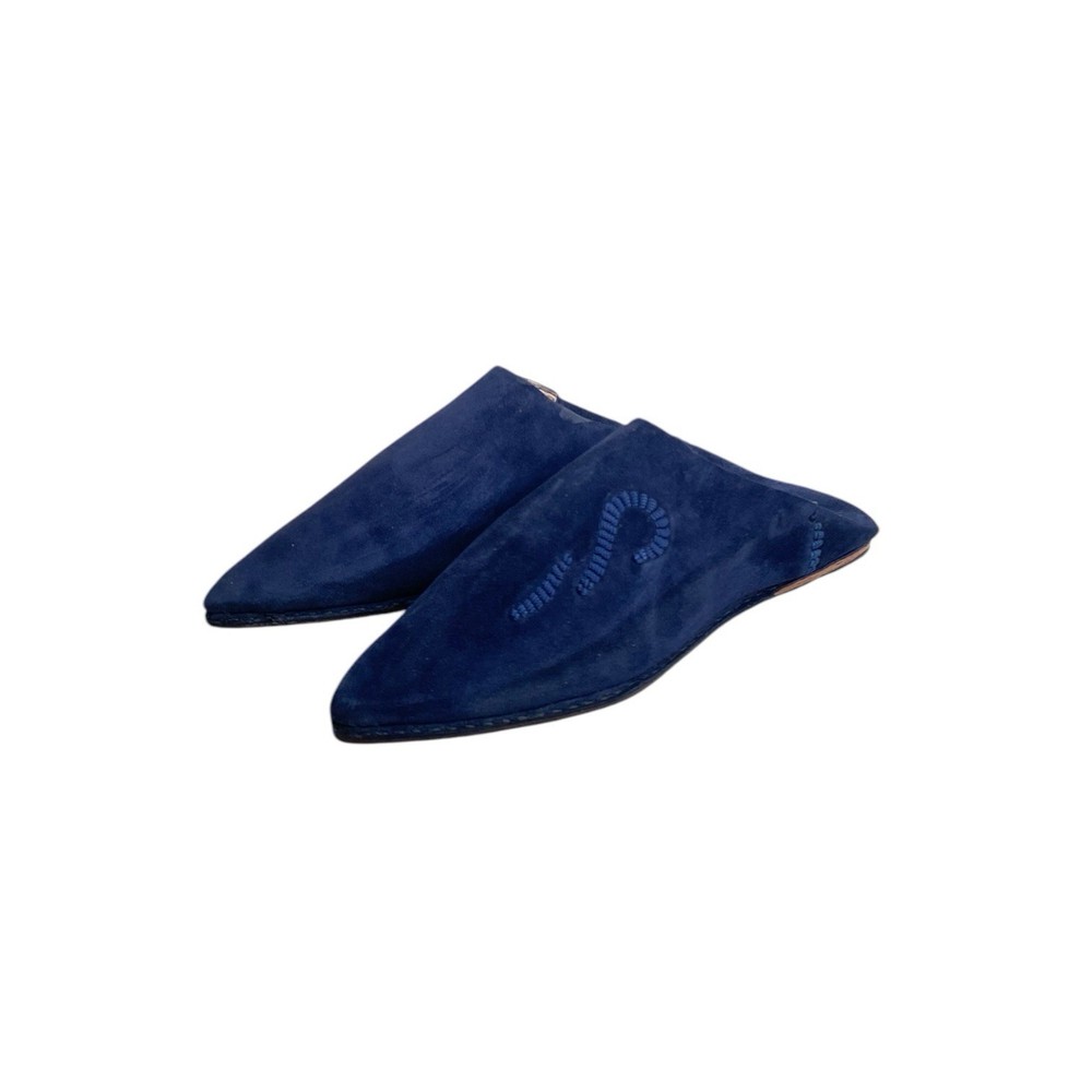 Blue Suede Moroccan Babouches Pointed Toe Hand Embossed Handmade