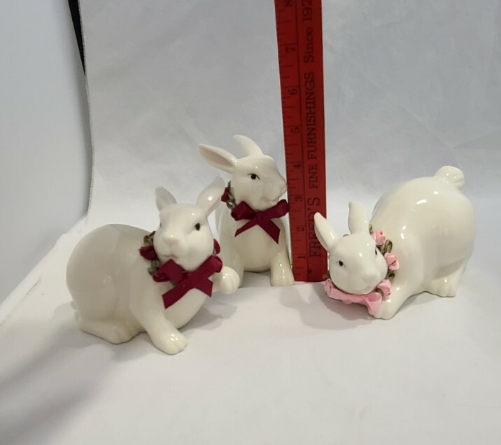 Easter Bunnies Bunny Rabbit White Ceramic Porcelain Figurines Tabletop Decor