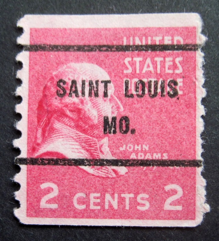 Sc # 841 ~ 2 cent John Adams Issue, Precancel, SAINT LOUIS MO. (ba28)