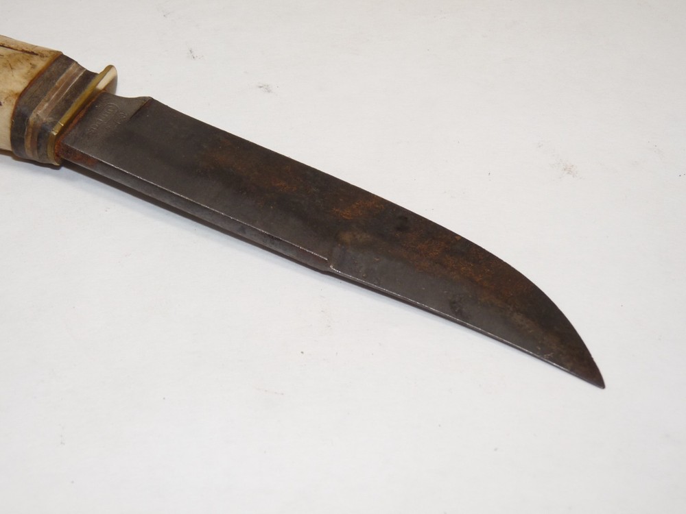 Vintage Old Compass 845 Solingen Germany Fixed Blade Knife Stag Handle