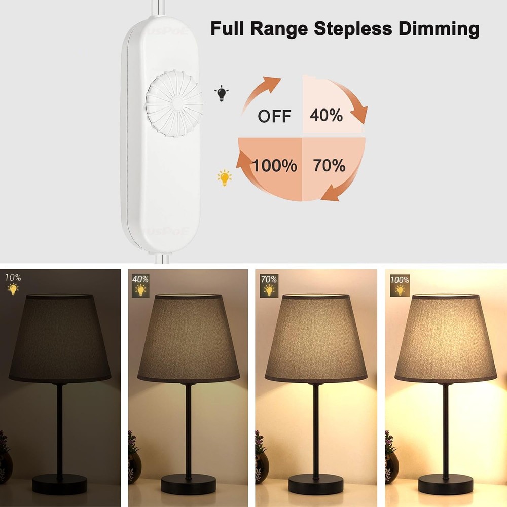 Inline Dimmer Switch, Knob Lamp Dimmer, Cord Lights Switch White-1 Pack