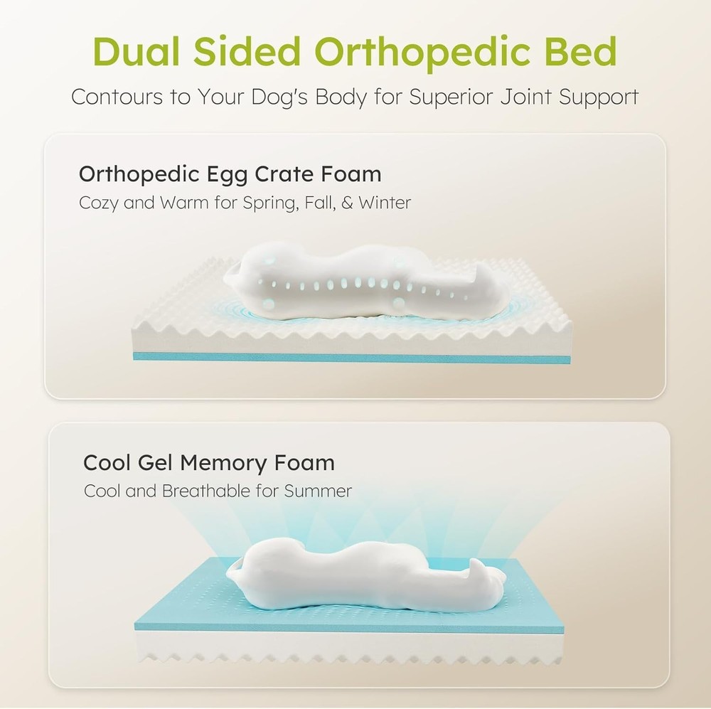 Extra Large Waterproof Dog Bed with Removable Cover & Bone Toy - Light Gray