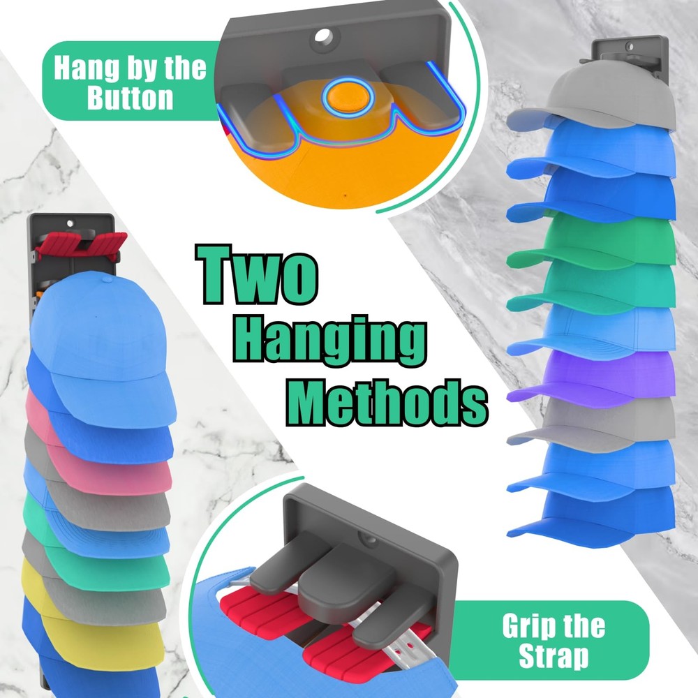 Hat Organizer for Baseball Caps 2 Packs with Built-in Spring Clips - Wall Mou...