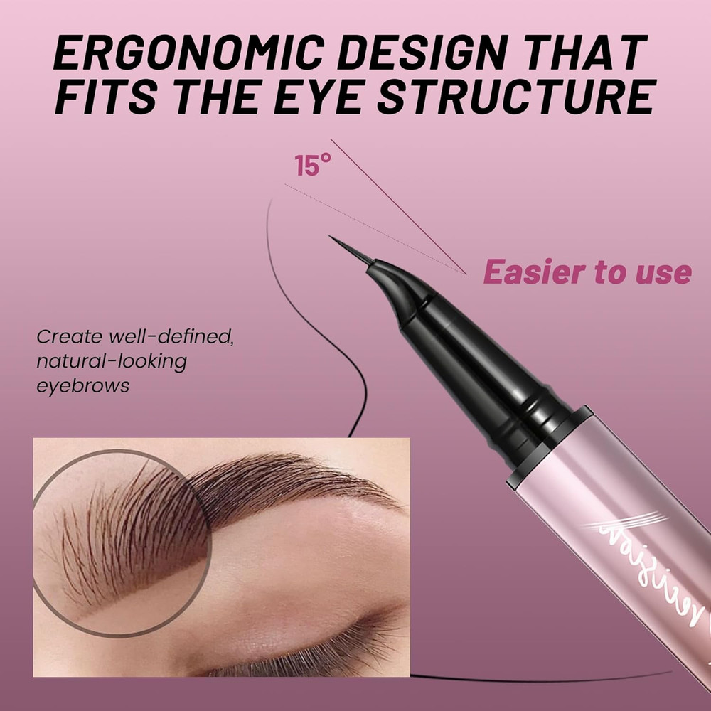 2-Pack Waterproof Microblading Eyebrow Pen, 4-Tip Natural Brow Maker