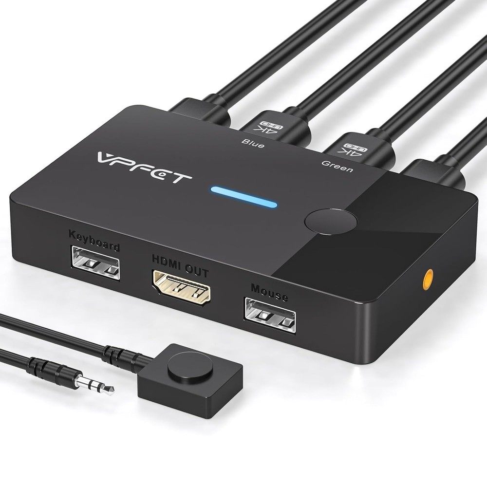 USB KVM Switch 4K@60Hz - Effortlessly Control 2 PCs with Compact Desktop Remote