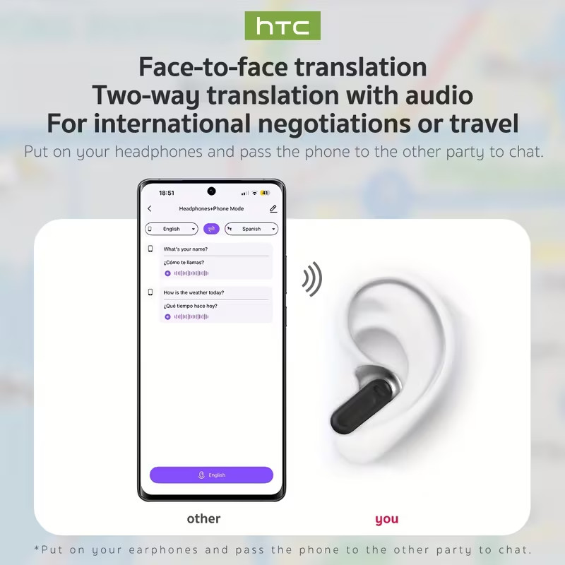 HTC NE20 Bluetooth 6.0 Wireless Earbuds AI Translator LCD Touch Gaming