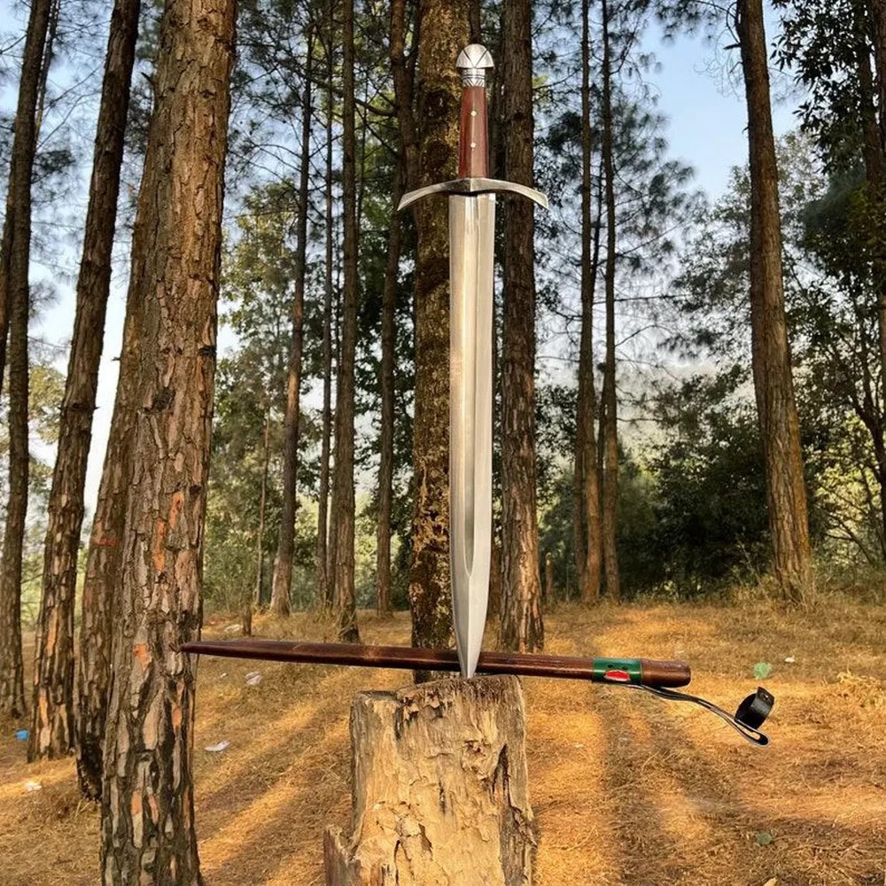 NEW CUSTOM HANDMADE COMBAT SWORD VIKING SWORD TEMPLAR SWORD WITH LEATHER SHEATH