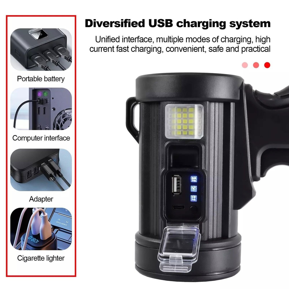 LED Flashlight 200000Lm Super Bright Searchlight Rechargeable Spotlight Handheld